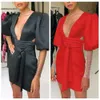 White Bodycon Dress Summer Women's Long Sleeve Party Dress Black Red Sexy Deep v Neck Backless Night Club Dress Outfits 210630
