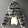 Damesmode Winter Faux Bont Bijgesneden vacht Fluffy Zip Hooded Warm Kort Jacket Y1015