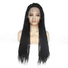 Parrucca anteriore in pizzo sintetico intrecciato scatola HD Parrucche frontali in treccia di capelli umani di simulazione bordeaux 0903-1557