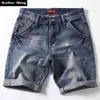 Classique Denim Shorts Hommes D'été De Mode Casual Slim Fit Déchiré Bleu Court Jeans Homme Marque Vêtements 210629