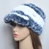 Winter Hats For Girls Women's Fur Hat Warm Real Rex Rabbit Cap Floral Knitted With Silver Fox Flowers Skullies Beanies