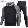 SITEWEIE Autunno Inverno Uomo 2 pezzi Set Addensare Tute Outfit Pantaloni della tuta e felpe Pullover Felpe con cappuccio Abbigliamento uomo L472 201128