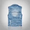 New Ripped Jean Jacket Men's Denim Vest Hip Hop Jean Coats Waistcoat Men Cowboy Brand Sleeveless Jacket Male Tank Plus Size 6XL