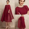 A-Line Scoop Neck Knee-Length Chiffon Mother of the Bride Dress Burgundy With Beading Sequins Bridal Party Gown Customed Robe De Soiree