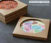 wholesale 300pcs Kraft Paper Coaster Packaging Box With Window Diy Gift Boxes For Ceramic Cup Mat Mug Pad Packaging Whole216l