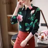 Women's Blouses & Shirts Spring Autumn Long-sleeved Shirt Rose Flower 2021 Fashion All-match Printed Tops Blouse Women