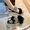 Sandales plate-forme femmes talons hauts compensées mode chaussures décontractées Designer fourrure strass dame hauteur augmenter