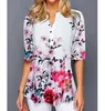 Plus Size 4xl 5XL Shirt Blouse Female Spring Tops V-neck Half Sleeve Lace Splice Print Boho Women shirt 210719