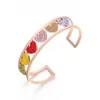 Stainless Steel Colorful Crystal Hollow Heart Bangle Bracelet for Woman Rose Gold Color Valentine's Day Girl Jewelry Accessories Q0719