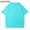 GONTHWID T-shirts Chemises Casual Harajuku Hommes Été Lapin Ours Papillon Imprimé T-shirts À Manches Courtes Streetwear Hip Hop Coton Tops C0315