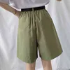 Seoulish Summer Women Casual Cargo Halfbyxor med bälte Hög midja Chic Wide Leg Pant Elegant Loose Byxor Ficka 211118