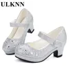 Unknn Girl Scarpe per bambini Tacco alto Piattaforme in pelle Strass Strass Vestito da festa Scarpe per bambini Vestito per bambini Soletta morbida Sole Silver Gold 210312