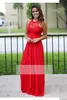 Country 2021 Red A Line Bridesmaid Dresses Illusion Lace Chiffon Sleeveelss Cheap Beach Sexy Backless Floor Length Maxi Dress Prom Gowns