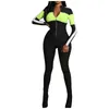 Women's Jumpsuits & Rompers Spring Sexy Fashion Sports Women Jumpsuit Deep V Neck Colorblock Long Sleeve Patchwork Biker Tempting Regular