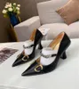 Top High quality new high heels sandals middle heel women designer dress shoes dress shoes summer sexy pointed sandals G00