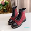 Designer Kvinnor Stövlar Fullkorns Cowhide Patchwork Lace-up Zipper Ankel Martin Lady Winter Shoes11