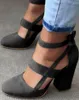 Dress Shoes Fashion Caged Chunky Heels Closed Toe Solid Color Cut Out Point Pumps