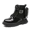 Stiefel Mädchen Herbst Mode Schwarz Britischen Stil Knöchel Kinder PU Leder Flut Kinder Winter Schuhe Plus Samt