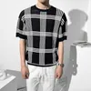 Lato dzianiny kratę t shirt mężczyźni z krótkim rękawem luźne dorywczo koszulka ulica nosić społeczne Harajuku Hip-Hop T Shirts O-Neck Tops Tees 210527