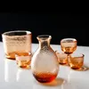 Ensemble de saké japonais en verre rose vintage 6 en 1 Drinkware Bouteille Tokkuri pour vin chaud ou froid Carafe à thé Shochu Saki Tasses Verres