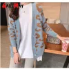 Outono inverno malha leopardo camisola coreano v pescoço grosso cópia Cardigan casaco solto botão outwear tops 210914