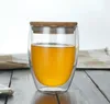 Wholesale Double Wall Glass Cup Tumblers Reusable Coffee Mugs Mug With Bamboo Lid For Tea Drinking 350ML