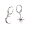 Fashion colorful cz paved moon star dangle with gold color silver plated girl rainbow charm earring jewelry