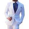 Белые мужские костюмы Slim Fit с широким пикам отворота для свадебных ужин Groom Tuxedos 2 штуки мужская мода куртка брюки X0909