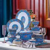 En gros De Luxe En Porcelaine Vaisselle Ensembles 60 Pcs Chinois Bleu Classique Émail Dîner Assiettes Plats Pot Bol Cuillère