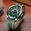 Casual Business Leather Strap Watch for Men Luxury Brand Military Green Clock Mens Quartz Wristwatch Male Calendar Watches308w