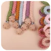 baby rabbit ears Teethers + pacifier clips toy toddler wooden dummy holder braid cotton rope chains M3722