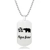 Father Papa Bear Necklace Pendant Stainless Steel Animal Pattern Dog Tag Necklaces Chains for Women Men Fashion Jewelry Will and Sandy