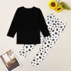 Przyjazd Wiosna Modna Kwiat List Drukuj Longsleeves Tee i Allover Pants Set 210528