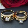 Cluster Rings Romad Stainless Steel Wedding Ring For Couples Gold Color Crystal CZ Lovers Set Men Women Engagement