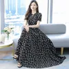 2021 Elegant Wit Print Floral Chiffon Casual DrSummer Plus Size Vintage Boho Beach Maxi Drowomen Bodycon Party Vestidos X0621