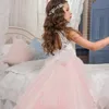 Abito da ballo in pizzo rosa Princess Girls Pageant Fuchsia Little Baby Camo Flower Girl Dresss for Wedding With Big Bow 403