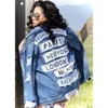 Kadın Ceketler TS9010 Kadınlar Denim Ceket Kişilik Mektup Patchwork Rahat Yıkama Moda Slim Fit Hip Hop Streetwear Delik Açık Mavi CO
