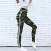 Femmes Camo Fitness Legging Mode Blanc Rayures Taille Haute Maigre Sport Extensible Pantalon D'entraînement Leggings Décontractés 211215