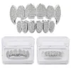 Hot Iced Out CZ Stone 18K Guldpläterad Grillz Set 6TOP Bottom Grills Dental Mouth Caps