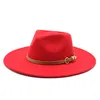 Neue große Rand Wolle Fedora Hut Frauen konkave Bowler Top Jazz Hut mit Gürtel Filz Kleid formale Hüte