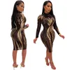 Black And Gold Sequin Dress Mesh Bodycon Midi Sexy Club Outfits 2021 Long Sleeve See Through Tight Dresses Woman Party Night Casual