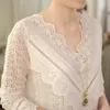 2021 nueva gran oferta otoño moda coreana elegante blusa de encaje para mujer cuello en V manga larga delgada encaje camisa femenina tops 63C 30 210225