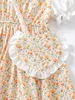 Toddler Girls Ditsy Floral Print Puff Sleeve Dress & Bag SHE