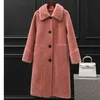 Coreano Outono e inverno Mulheres Cordeiro Lã Camisola Casaco Médio e Long Fashion Shearing Coat 211207