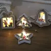 Newwooden LED julgran prydnad Santa Claus snögubbe dekoration hängande ornament med ljus xmas stjärna klockformade dekorationer lle9096