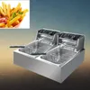 2021Comercial Elétrico Deep Fritador Duplo Tanque Aço Inoxidável Óleo Fat Chip Fryer Frigeiro Fries Francês Fritando Máquina2500W