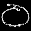 Silverfärg Tre Kornhjärta Charm Armband Enkelhet Angel Wing Pendant Armband för Kvinnor Smycken Handkedjan Gåva Q0719