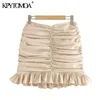 KPYTOMOA Kvinnor Chic Fashion Appliques Ruffled Pleated Mini Skirt Vintage High Waist Back Zipper Kvinna Kjolar Mujer 210629