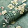 Wallpapers Solid Simple Design Green Modern Metallic Embossed Texture Wallpaper Non Woven Wall Paper Bedroom Living Room Home Decor 9.5m