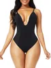 Teelsirt Women Deep V Bodysuitスリミングボディシェイパーuプランジブラトーンバックレスストラップシームレス下着セクシーランジェリーFajas 210305